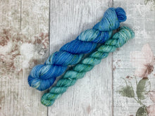 Load image into Gallery viewer, Gold Sparkle Sock Set with a coordinating minis skein in the Reef Colourway