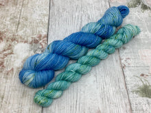 Load image into Gallery viewer, Gold Sparkle Sock Set with a coordinating minis skein in the Reef Colourway