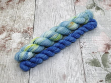 Load image into Gallery viewer, Silver Sparkle 4ply 50g in Seascape colourway with a coordinating mini