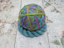 Load image into Gallery viewer, Silver Sparkle Self Striping Yarn in Autumn Rainbow colourway with a matching mini skein