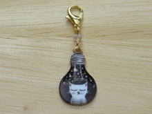 Load image into Gallery viewer, White cat in a lightbulb Stitch Marker / Progress Keeper