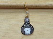 Load image into Gallery viewer, White cat in a lightbulb Stitch Marker / Progress Keeper