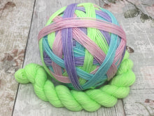 Load image into Gallery viewer, Biosock Merino Nylon Self Striping Yarn in 'Feelings Of Spring' colourway with a matching mini skein