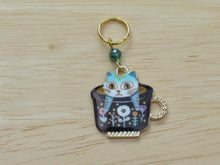 Load image into Gallery viewer, Funky cat in a teacup Stitch Marker / Progress Keeper