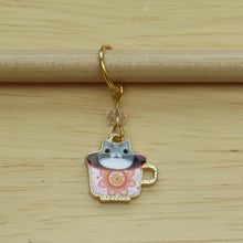 Load image into Gallery viewer, Tiny cat in a teacup Stitch Marker / Progress Keeper