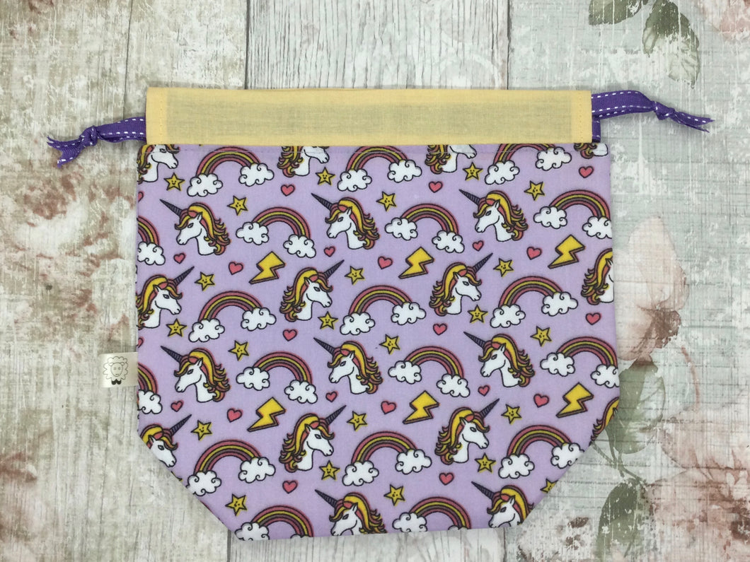 Lilac Unicorns Draw String Project Bag