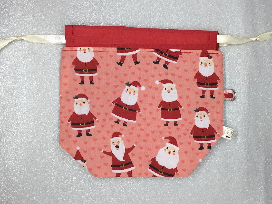 Santa and Hearts Draw String Project Bag