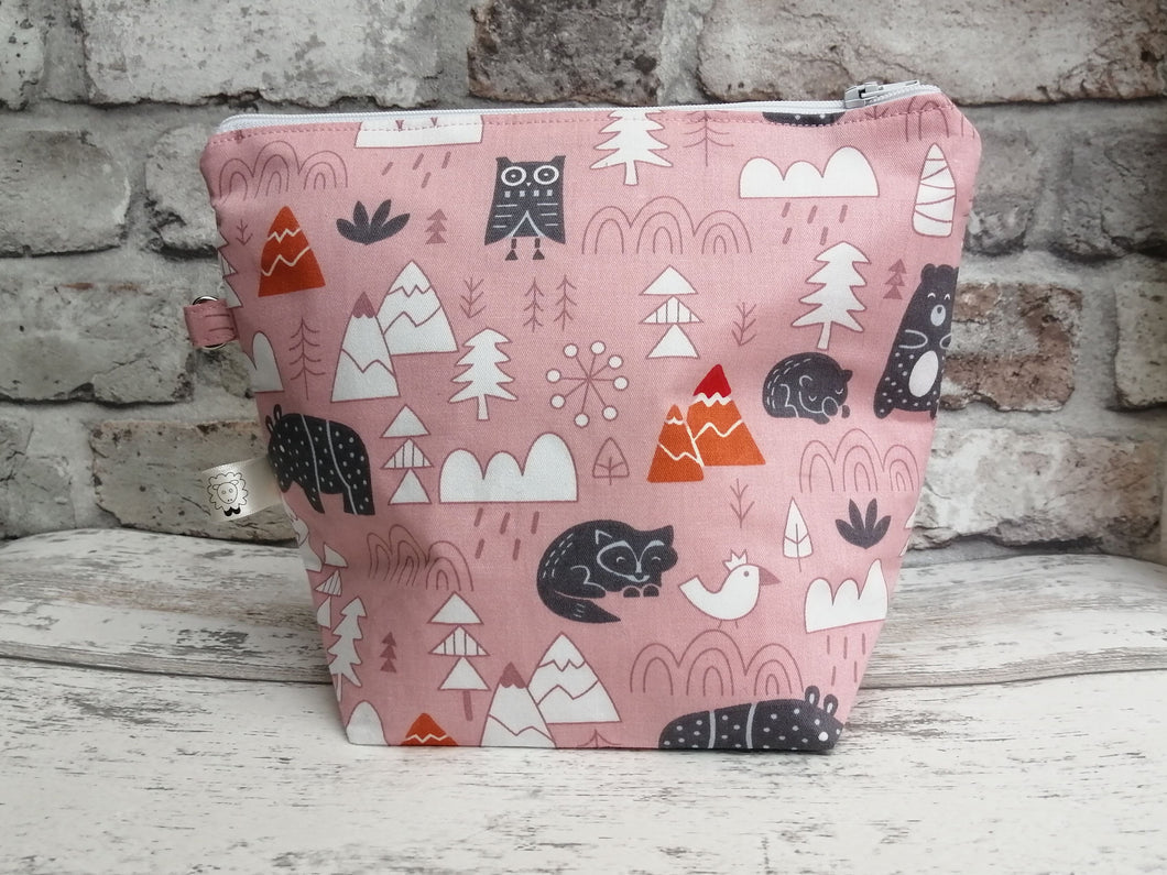Pink Animals and Mountains Single Skein Project Bag