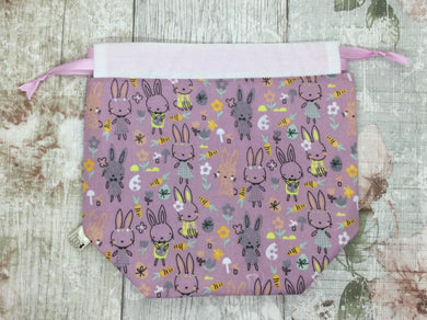 Pink Bunny Draw String Project Bag