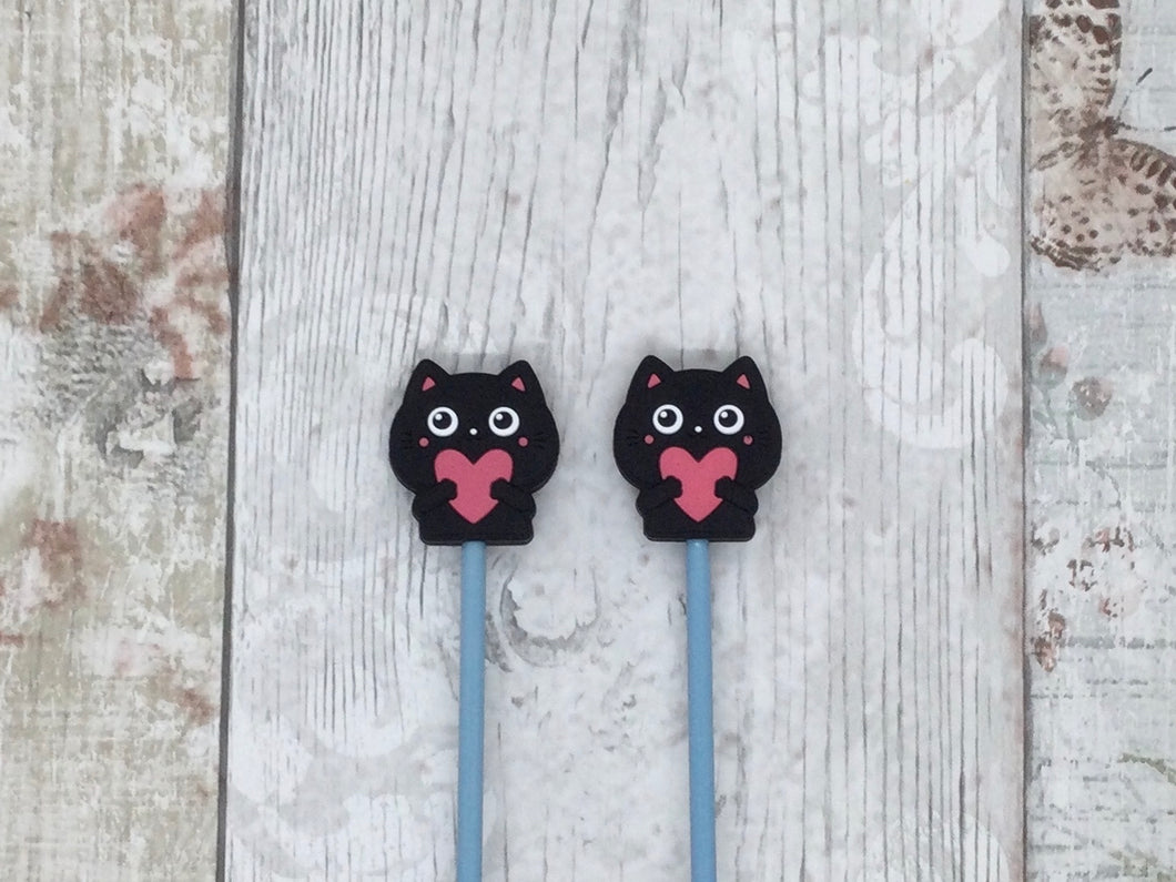 Black Cat with Heart Needle Stoppers