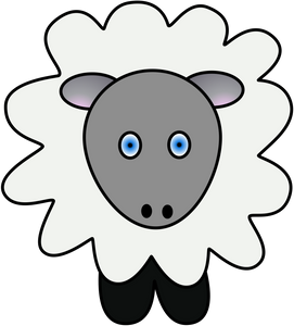 Larry the Sheep, the mascot and logo for Woolly Goodness Yarns. He's a small cartoon sheep with a white body, grey face, and black feet