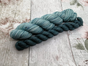 Deluxe Merino Nylon 4ply 50g in the In The Deep colourway with a coordinating mini skein