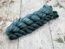 Load image into Gallery viewer, Silver Sparkle 4ply 50g in the In The Deep colourway with a coordinating mini skein