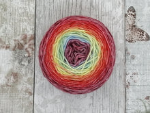 Load image into Gallery viewer, Silver Sparkle 4ply 50g in Rainbow Gradient colourway - Deeper Rainbow