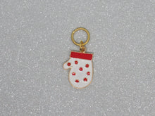 Load image into Gallery viewer, White Mitten with Red Spots Stitch Marker / Progress Keeper