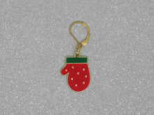 Load image into Gallery viewer, Red Mitten with Gold Spots Stitch Marker / Progress Keeper