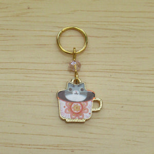 Tiny cat in a teacup Stitch Marker / Progress Keeper