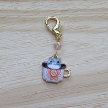 Load image into Gallery viewer, Tiny cat in a teacup Stitch Marker / Progress Keeper