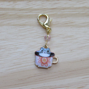 Tiny cat in a teacup Stitch Marker / Progress Keeper