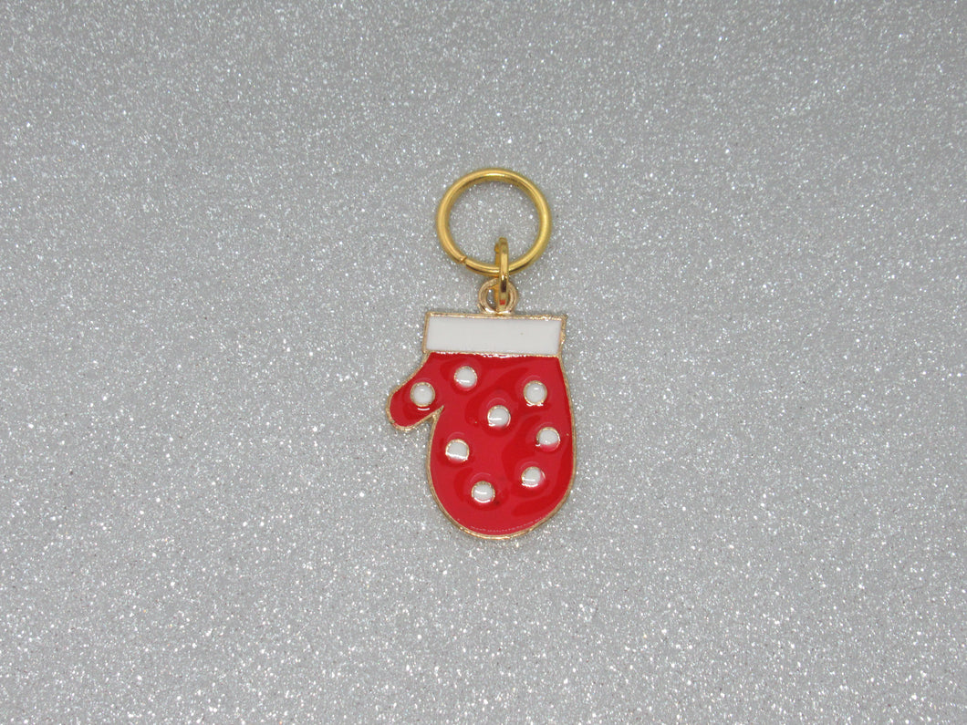 Red Mitten with White Spots Stitch Marker / Progress Keeper