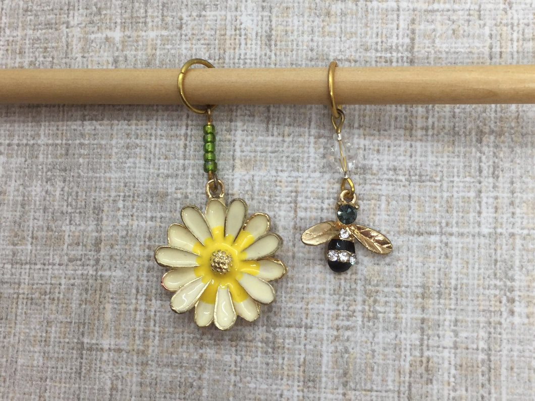 Bee and Yellow Flower Stitch Markers/Progress Keepers