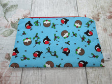 Load image into Gallery viewer, Christmas Robin and Christmas Pudding Notions Pouch