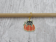 Load image into Gallery viewer, Black Cat on a Pumpkin Stitch Marker / Progress Keeper