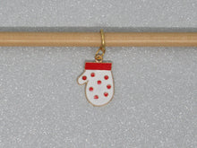 Load image into Gallery viewer, White Mitten with Red Spots Stitch Marker / Progress Keeper