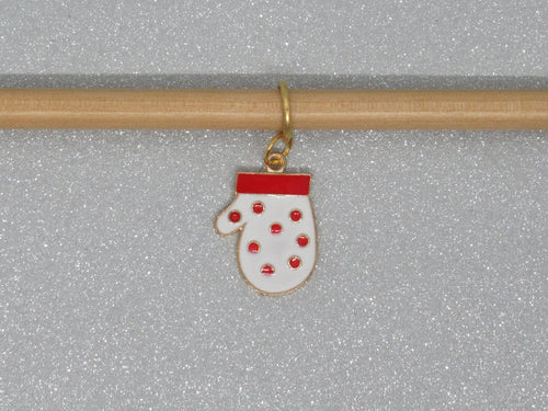 White Mitten with Red Spots Stitch Marker / Progress Keeper