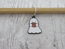 Load image into Gallery viewer, Ghost with a Pumpkin Stitch Marker / Progress Keeper