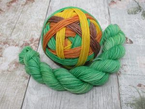 DYED TO ORDER Silver Sparkle Self Striping Yarn in Autumn colourway with a matching mini skein