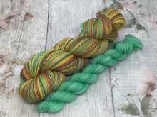 Load image into Gallery viewer, Silver Sparkle Self Striping Yarn in Autumn colourway with a matching mini skein