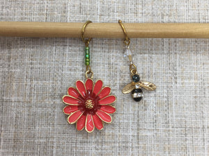Bee and Red Flower Stitch Markers/Progress Keepers