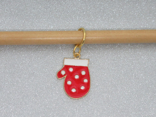 Red Mitten with White Spots Stitch Marker / Progress Keeper