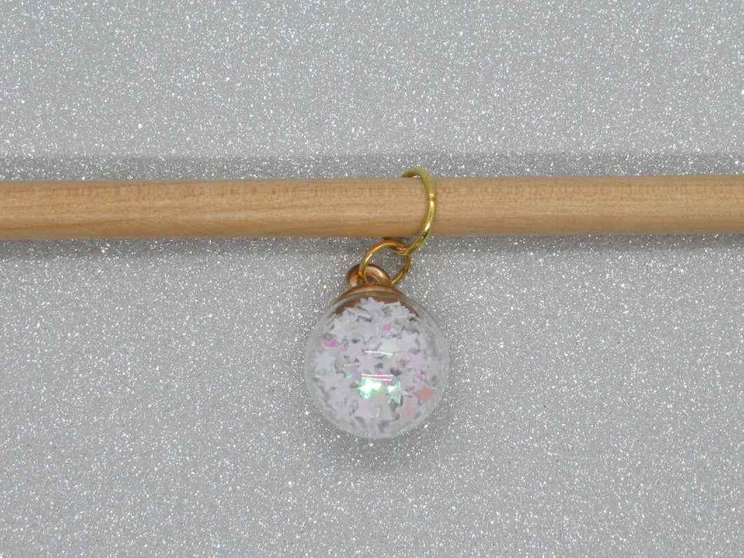 Gold and White Star filled Bauble Stitch Marker / Progress Keeper