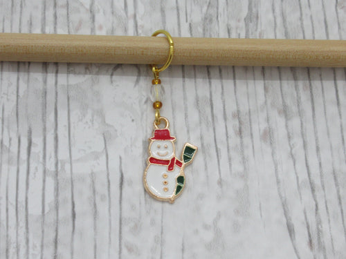 Snowman with broom Stitch Marker / Progress Keeper