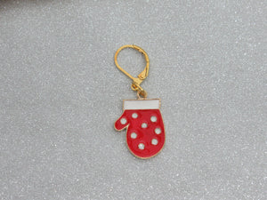 Red Mitten with White Spots Stitch Marker / Progress Keeper