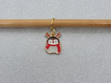 Load image into Gallery viewer, Penguin in Reindeer Antlers Stitch Marker / Progress Keeper