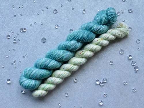 Silver Sparkle 4ply 50g in Christmas In July colourway Sage with a Speckled mini skein in