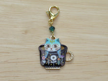 Load image into Gallery viewer, Funky cat in a teacup Stitch Marker / Progress Keeper